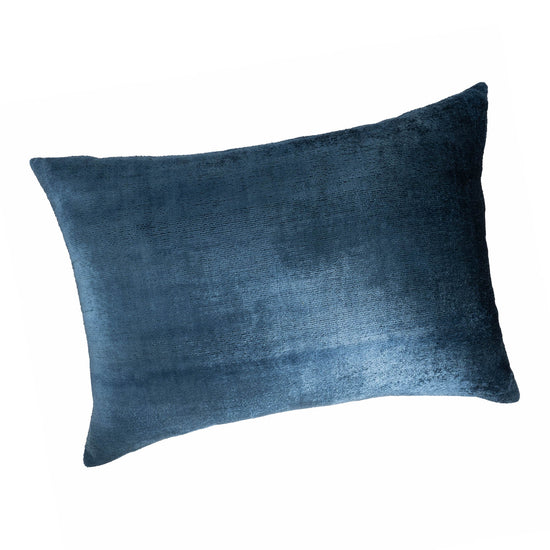 Coastal Blue Silk Velvet Ikat Pillow Cover, 16 x 24