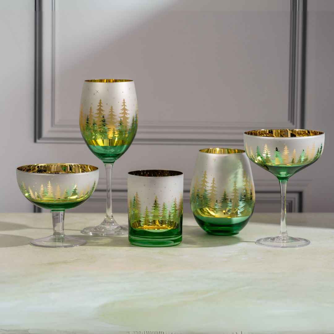 Green Pine Tree Wine Glasses