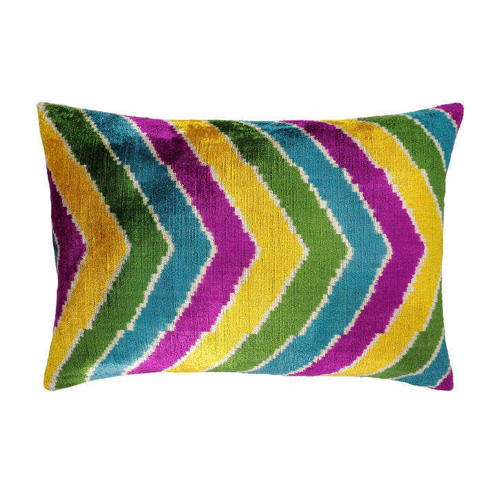 Copacabana Silk Velvet Ikat Throw Pillow Cover 16 X 24, luxury ikat accent for sofa or bed at Cedar & Spice Gifts