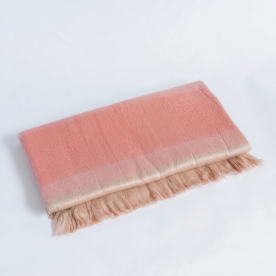 Handwoven Alpaca Throw Blanket | Faded Coral & Eyelash Trim | Kallpa Collection