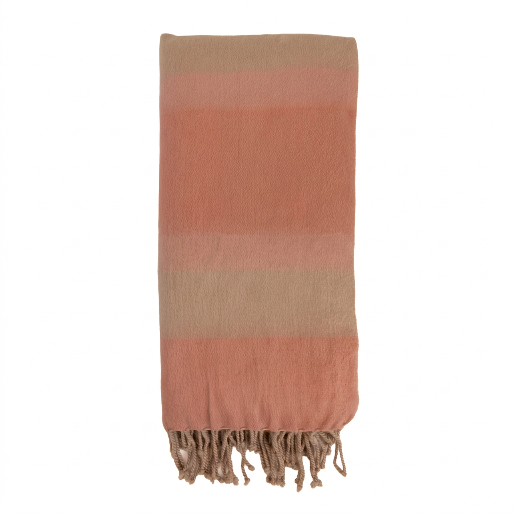 Handwoven Alpaca Throw Blanket | Faded Coral & Braided Fringe | Kallpa Collection