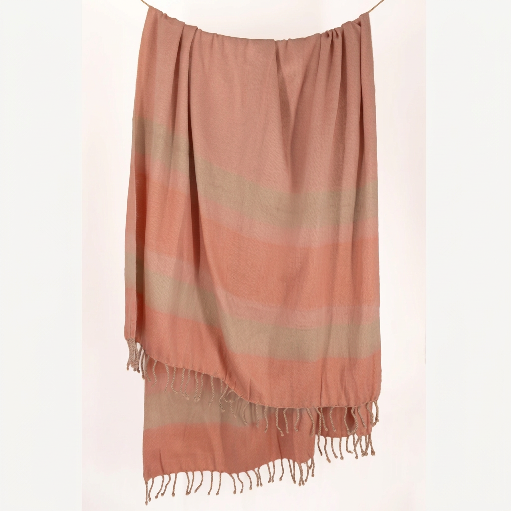 Handwoven Alpaca Throw Blanket | Faded Coral & Braided Fringe | Kallpa Collection