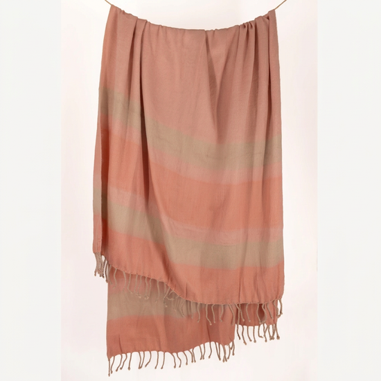 Handwoven Alpaca Throw Blanket | Faded Coral & Braided Fringe | Kallpa Collection