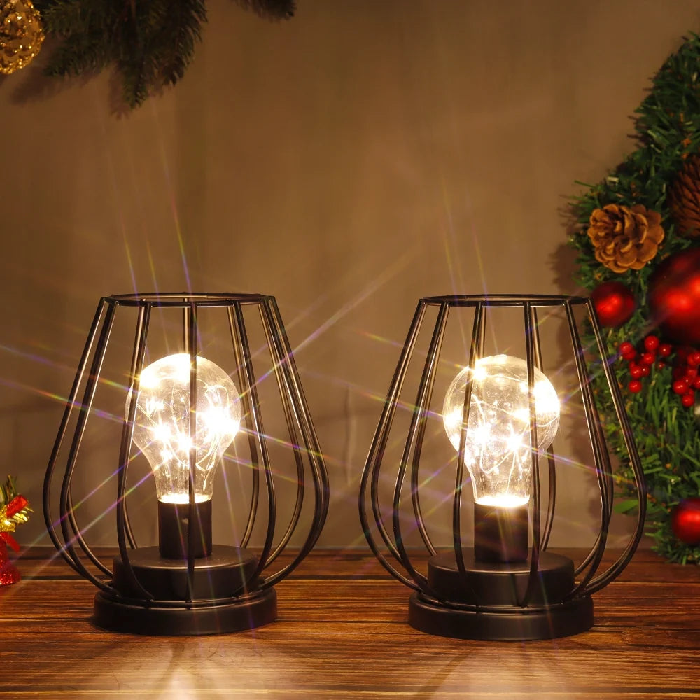 7''Tall  Set of 2 Metal Battery Operated Lamp  (Black)
