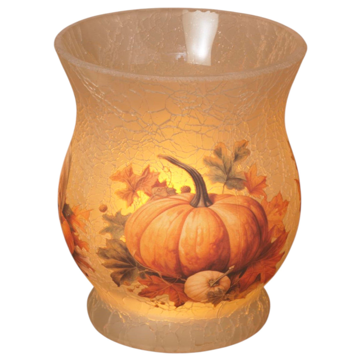 Crackle Glass Harvest Hurricane Candle Holder - Pumpkin Patch