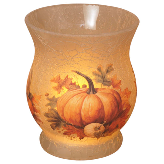 Crackle Glass Harvest Hurricane Candle Holder - Pumpkin Patch