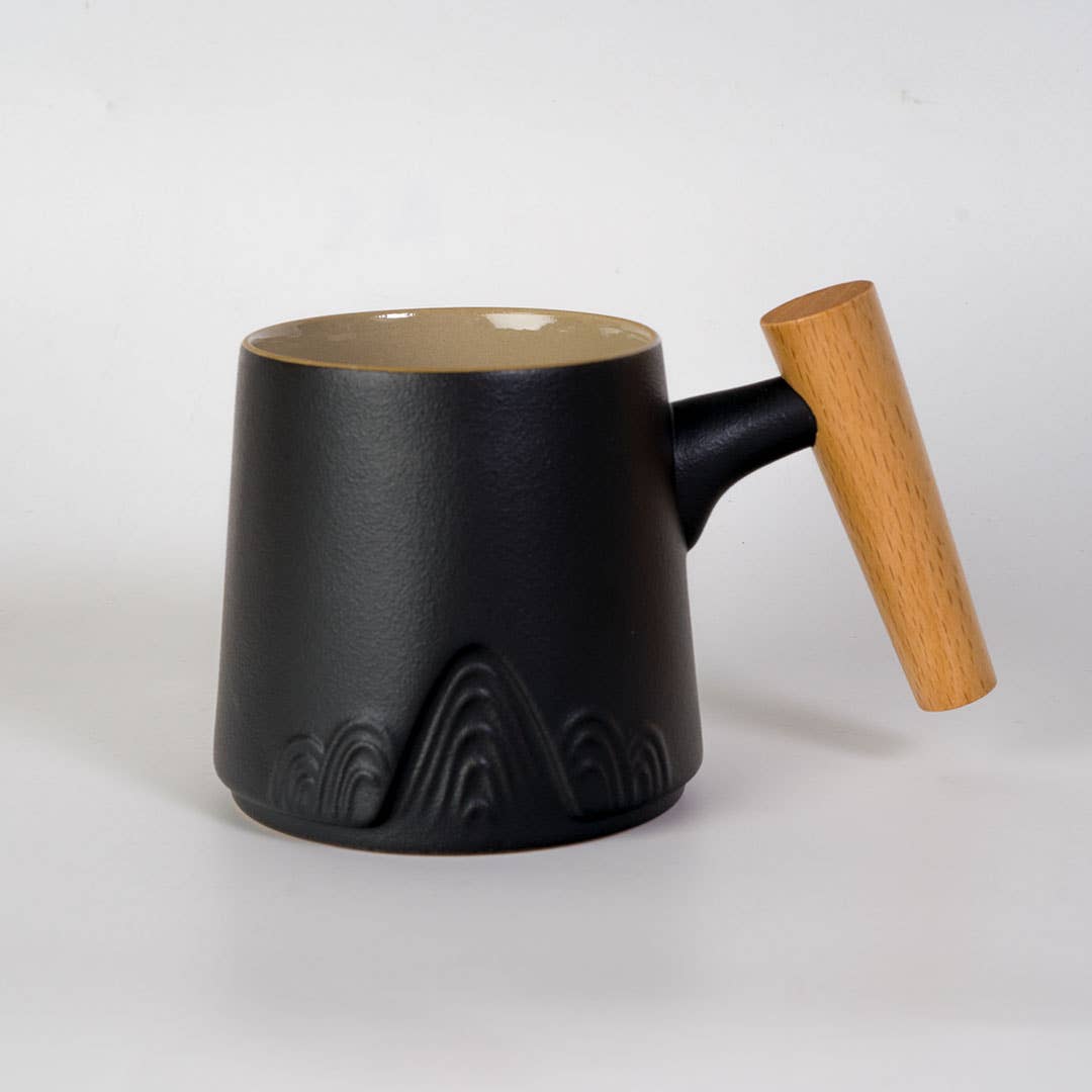8oz Tea Mugs with Lid and Infuser for Loose Leaf Tea Mountain Range Black