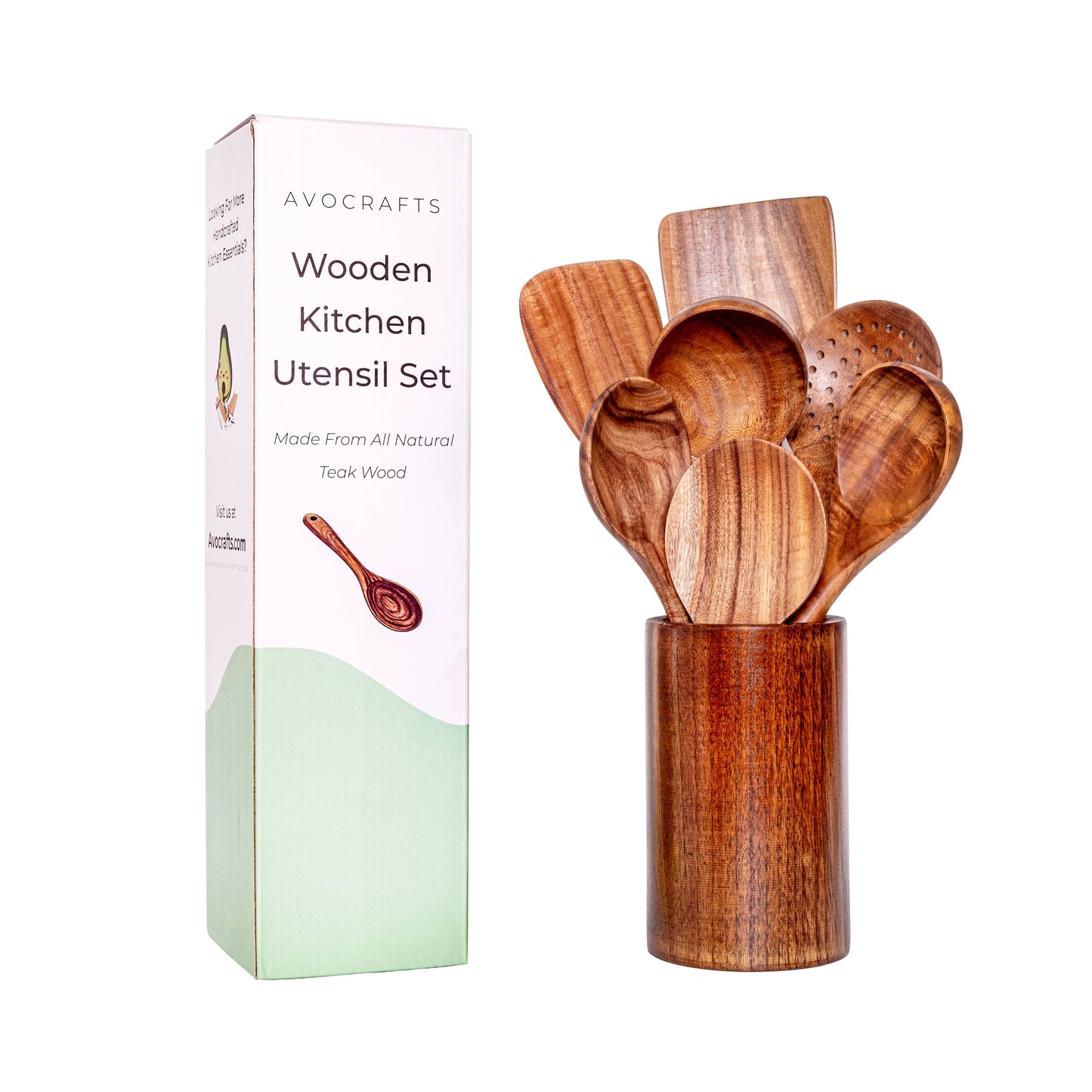 Avocrafts 7 Piece Wooden Kitchen Utensils