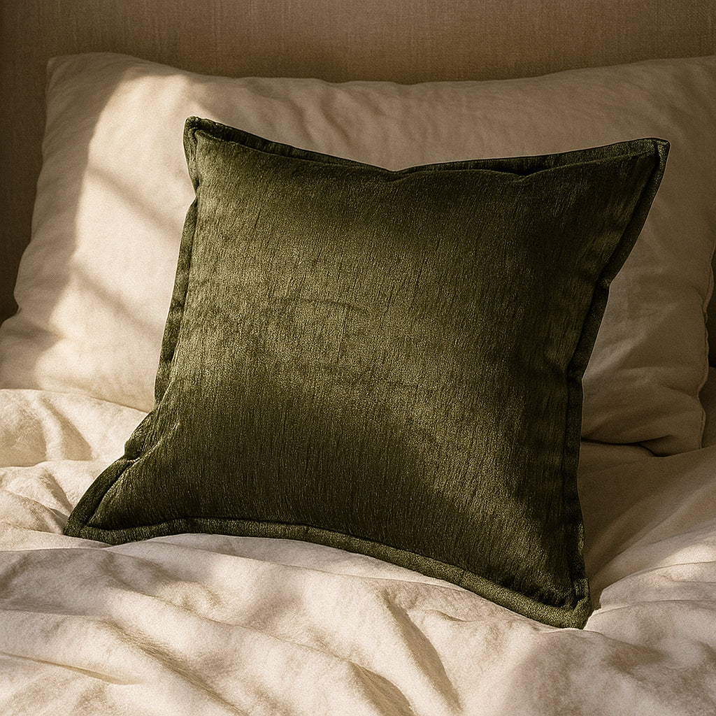 Velvet Throw Pillow – Deep Forest Green with Luxe Shine & Rich Texture, luxury velvet accent for sofa or bed