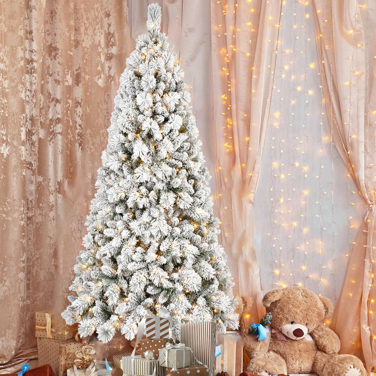 4FT Flocked Christmas Tree with 150 Warm White LED Lights