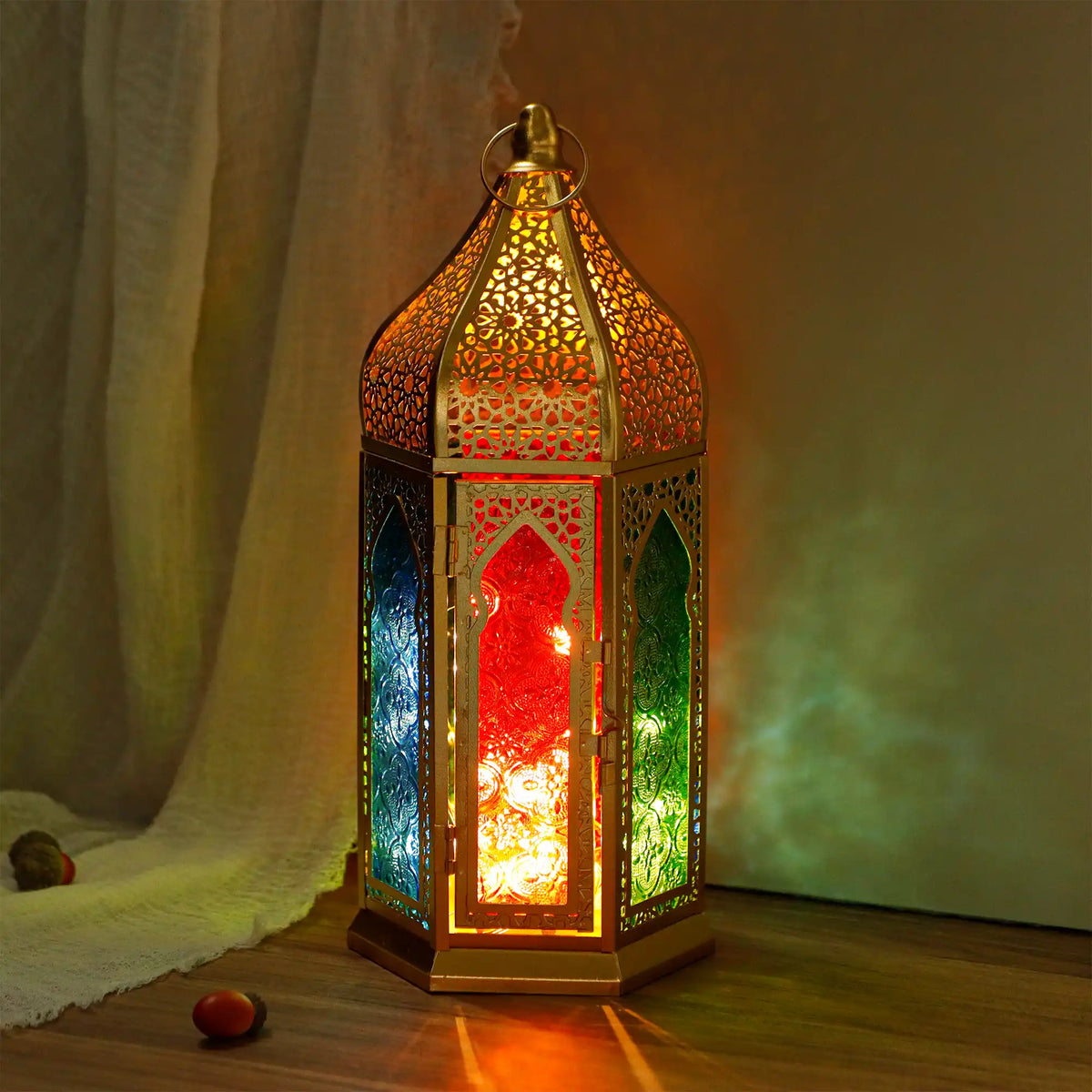 12'' Gold Hexagonal  Moroccan Candle Lantern