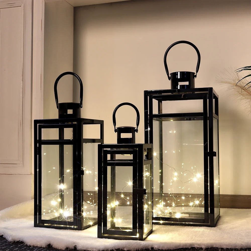  Set of 3 Stainless Steel Lantern (12/15/19'') -Black