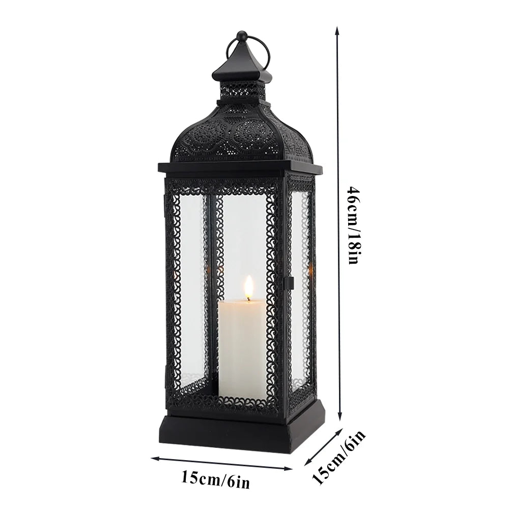 19" High Rustic Metal Candle Lantern (Black)