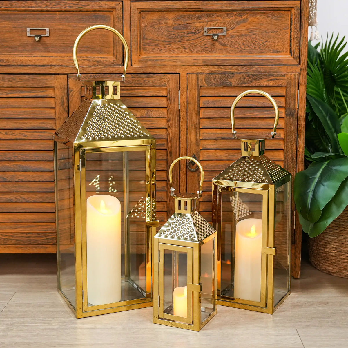19.5"H Elegant Gold Stainless Steel Lantern
