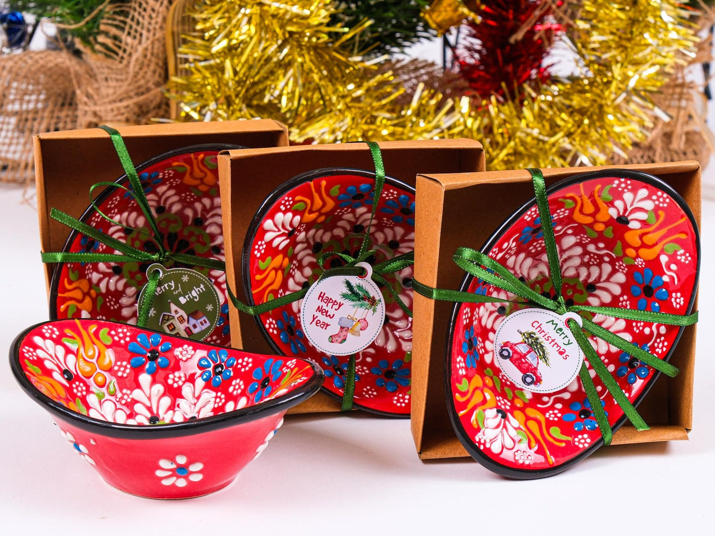 🕌 Handmade Turkish Cini Bowl – Christmas Gift - Olive Oil Dipping Dish