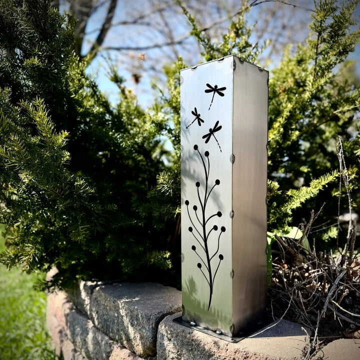 Dragonfly Branch Solar Luminary Pillar - Steel