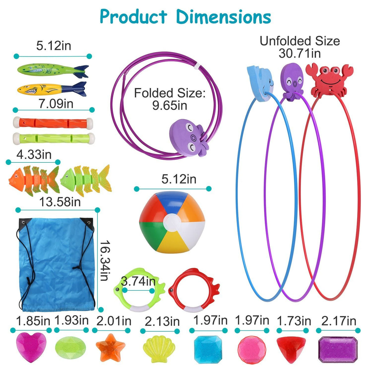 24PCS Kids Diving Pool Toys Set – Rings, Torpedoes, Volleyball