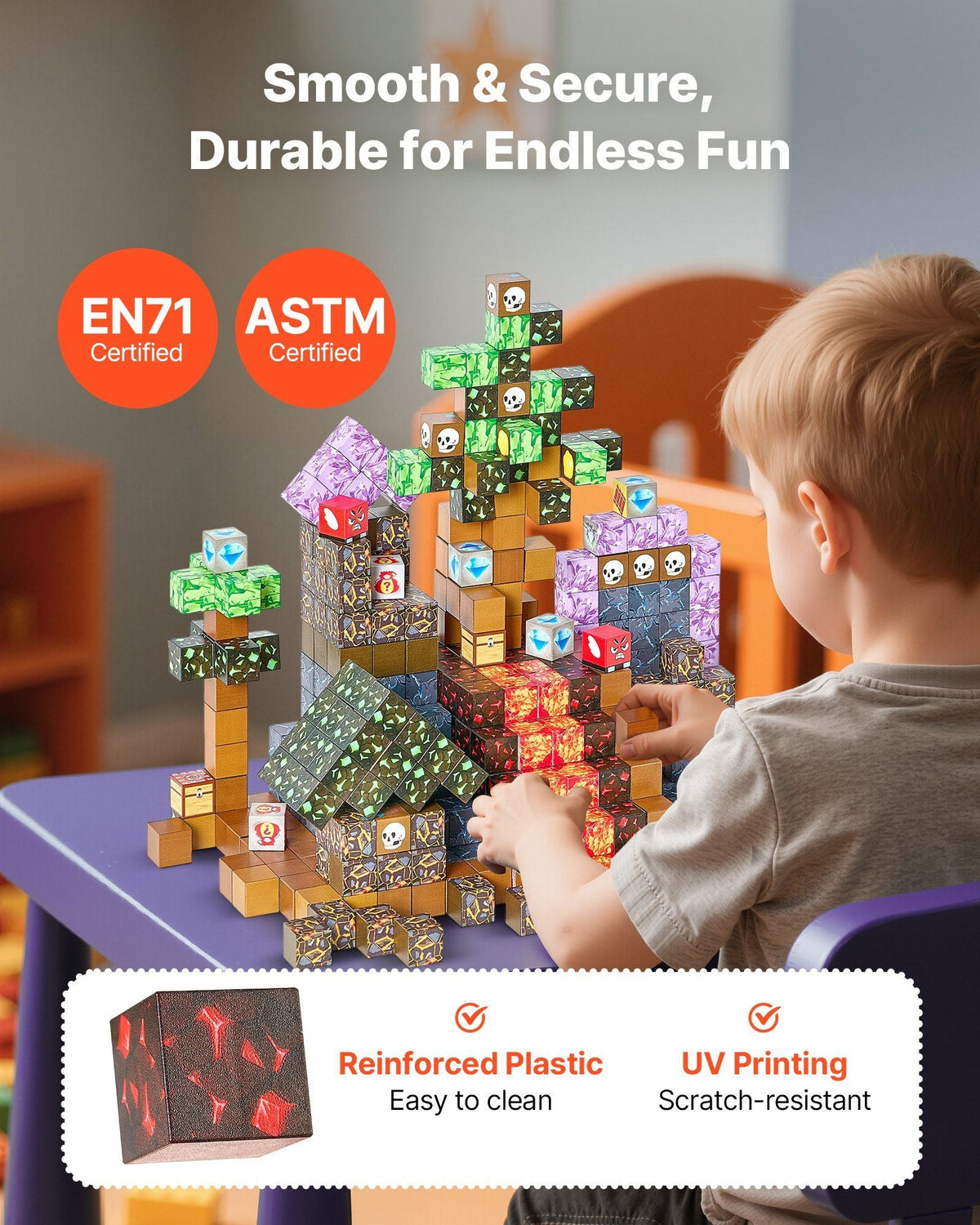 VEVOR Magnetic Blocks, 150 PCS Dark Castle Set, Magnetic Building Cubes for Kids, STEM Montessori Sensory Toys for Christmas Birthday Gift, Construction Stacking Toy for 3+ Years Old Boys & Girls