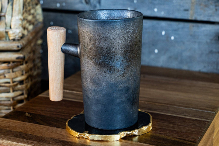 Industrial Textured Mug with Wooden Handle