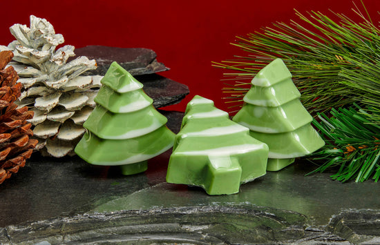 Christmas Tree Soaps, Christmas tree shaped soap for festive holiday gifting from Cedar & Spice Gifts