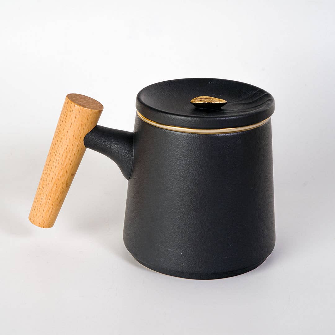8oz Tea Mugs with Lid and Infuser for Loose Leaf Tea Mountain Range Black