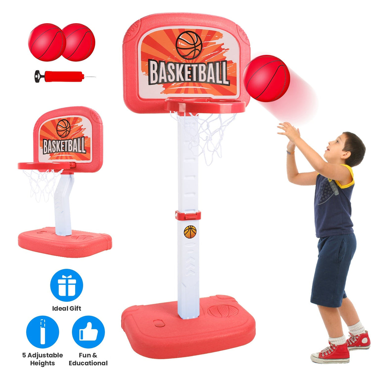 2 In 1 Poolside Basketball Game Set Pool Basketball Goal Indoor Outdoor Kids Basketball Court Water Basketball Toy with 2 Balls Gift for Boys Girls Ag