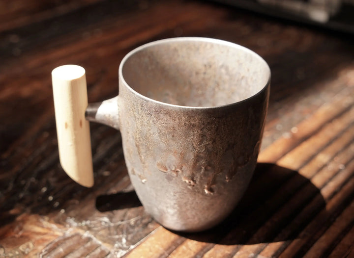 Metallic Bronze Glaze Mug with Wood Handle