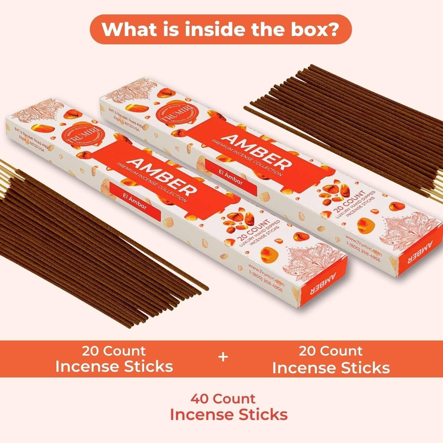 Amber Incense Sticks- 40 Count (Pack of 2)
