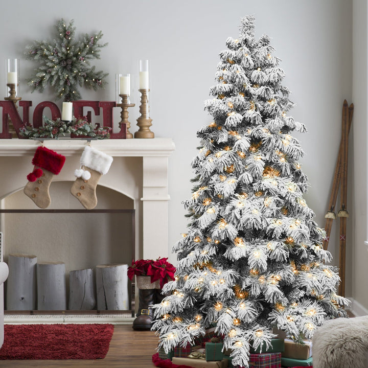 6ft Flocked Scarecrow-Shaped Christmas Tree with 270 Warm Lights, Christmas tree for living room, entryway or seasonal display