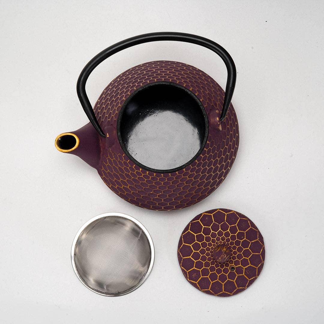 Purple Honeycomb Design 32oz Cast Iron Tea Pot