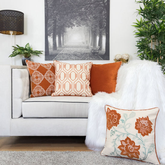 Geometric Embroidered Cotton Throw Pillow