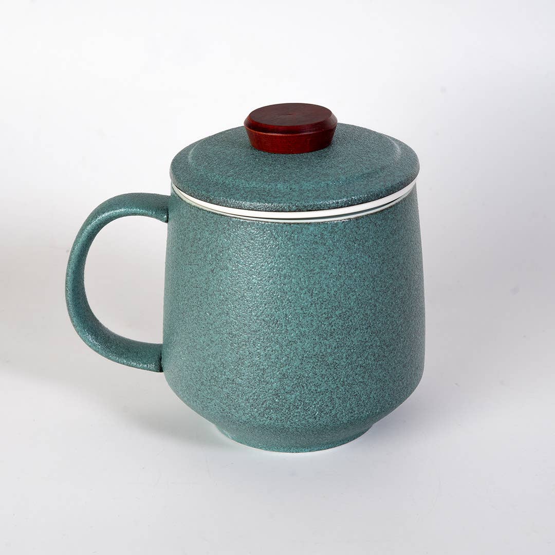 15oz Tea Mugs with Lid and Infuser for Loose Leaf Tea Mountain Design Green (4/48)