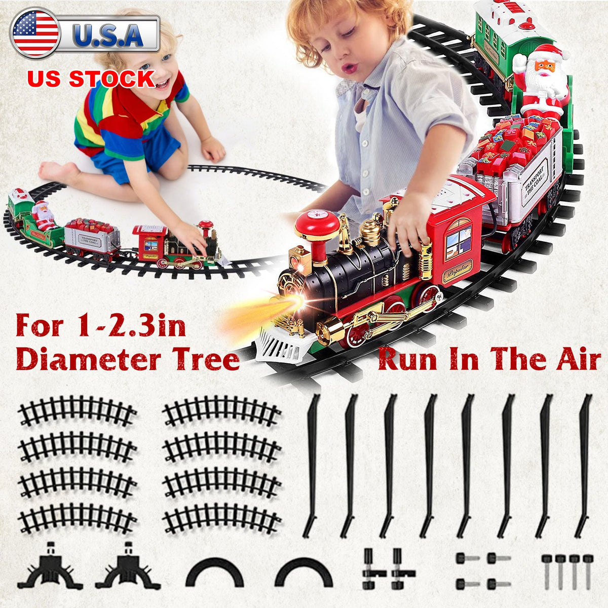 Electric Train Set Kid Toy Xmas Steam Train Kit Tree Surround Track Battery Operated with Sound Light Santa Claus Christmas Gift