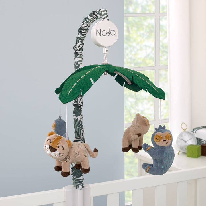 Jungle Paradise Green, Gray, and Tan Plush Leopard and Sloth Musical Mobile