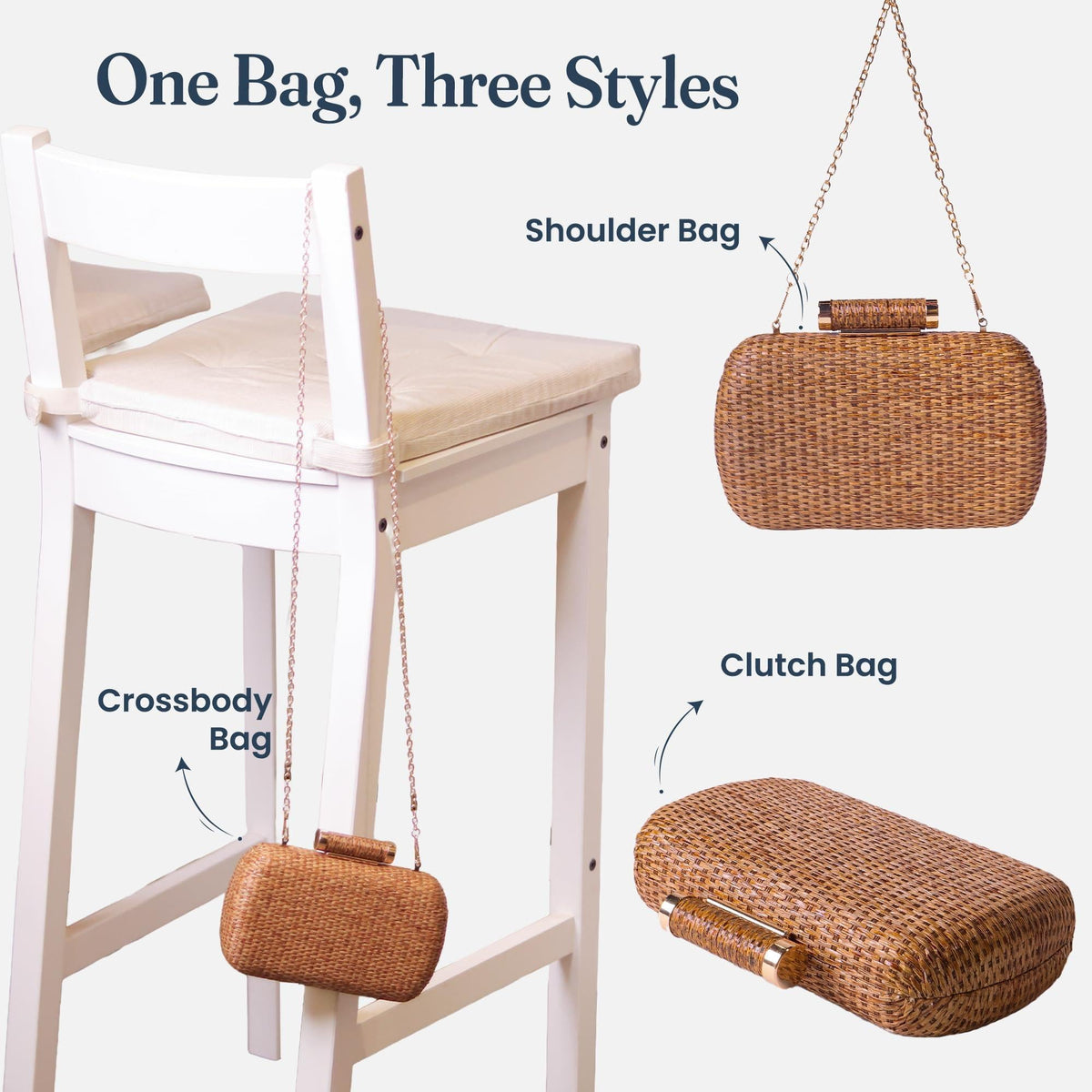 Fine Living Straw Clutch Purse for Women – Hand Woven Crossbody Bag Women's Shoulder Handbags with 2 detachable chains Raffia Wicker Rattan Evening Bag for Winter Wedding Vacation & Casual Outfits  Sustainable Stylish
