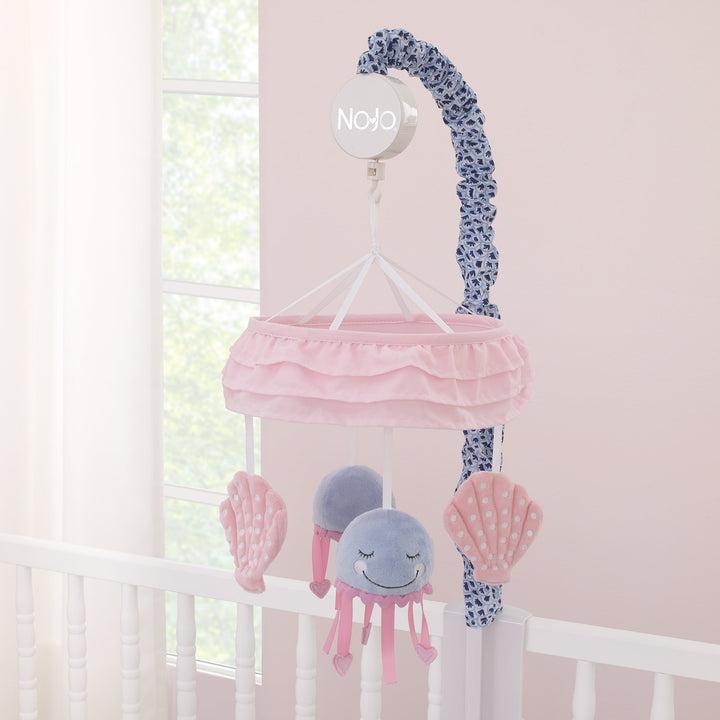 Mermaid Lagoon Pink and Blue Seashells and Jellyfish Ruffled Carousel Style Musical Mobile