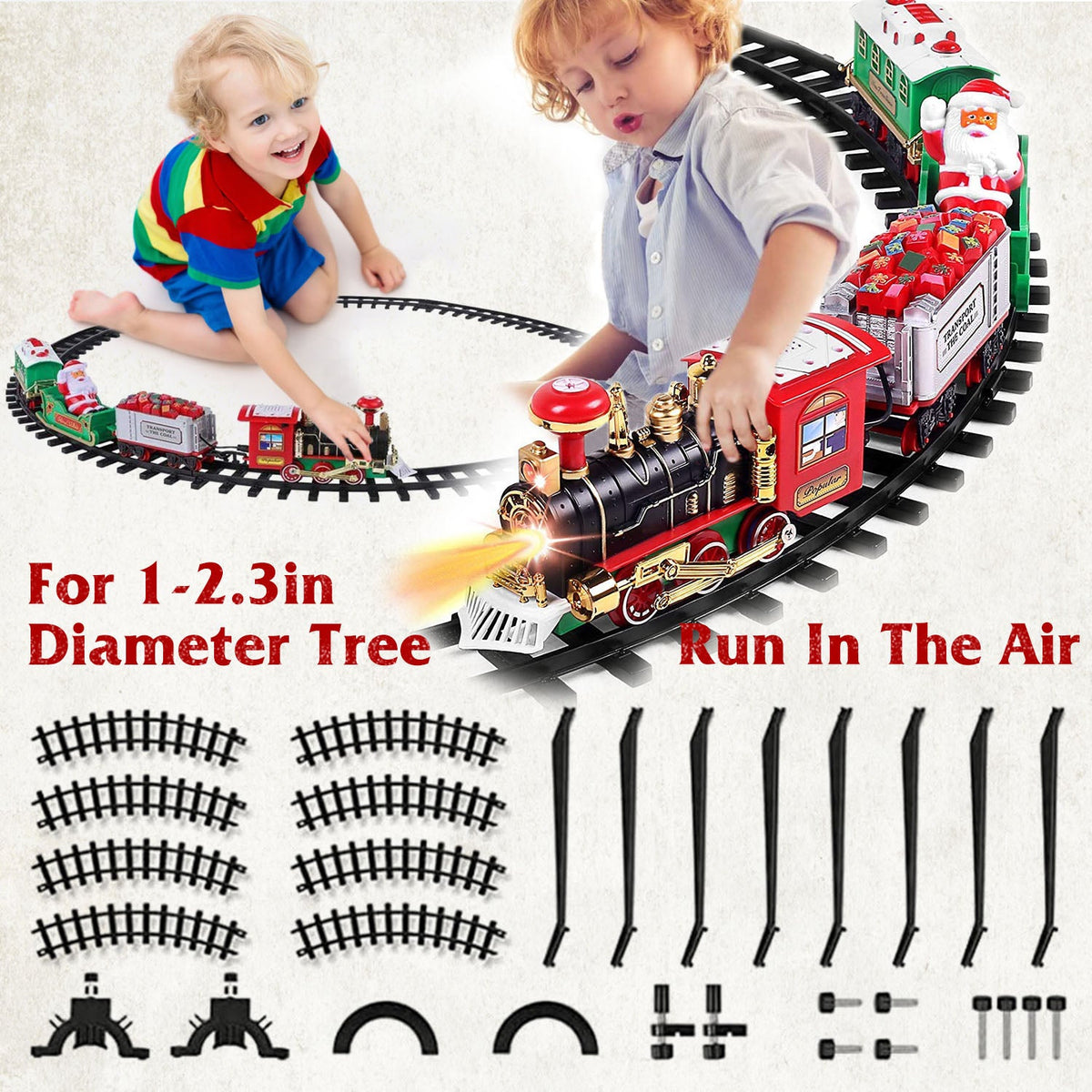 Electric Train Set Kid Toy Xmas Steam Train Kit Tree Surround Track Battery Operated with Sound Light Santa Claus Christmas Gift
