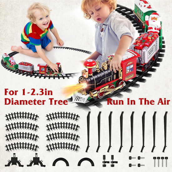 Electric Train Set Kid Toy Xmas Steam Train Kit Tree Surround Track Battery Operated with Sound Light Santa Claus Christmas Gift