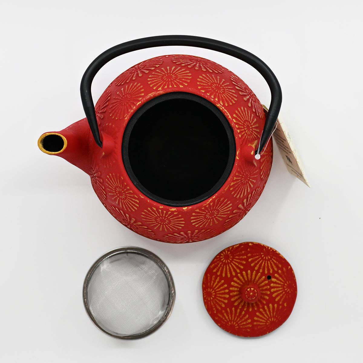 Red Kiku Chrysanthemum Design 40oz Cast Iron Tea Pot (1/8)