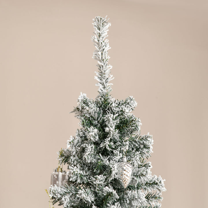 HOMCOM 7.5' Tall Unlit Snow-Flocked Slim Artificial Christmas Tree, Christmas tree for living room, entryway or seasonal display