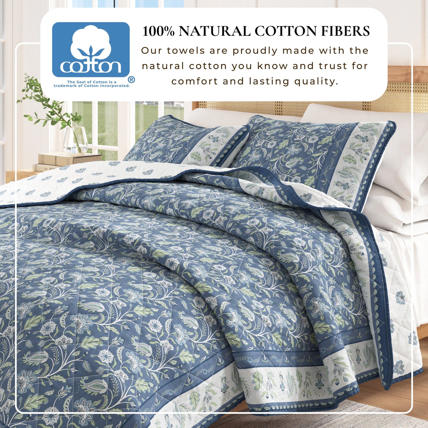 Floral Boho Printed Cotton Quilt Set - Indira Collection