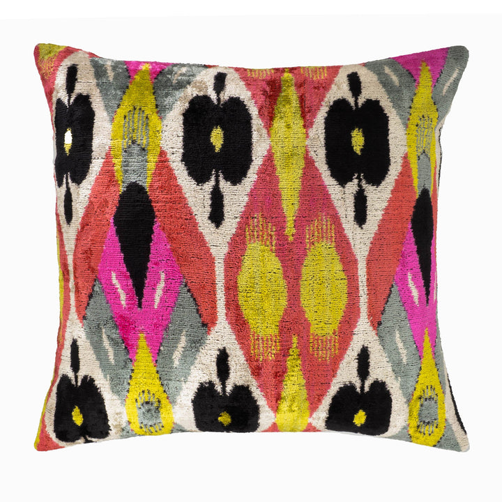 Euphora Silk Velvet Ikat Pillow Cover, 20 x 20, luxury ikat accent for sofa or bed at Cedar & Spice Gifts