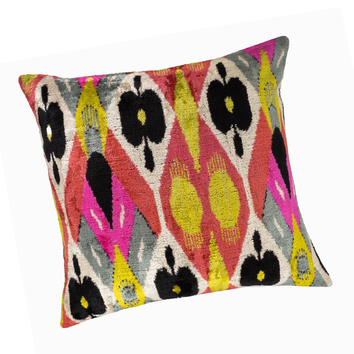 Euphora Silk Velvet Ikat Pillow Cover, 20 x 20, designer-style velvet home decor