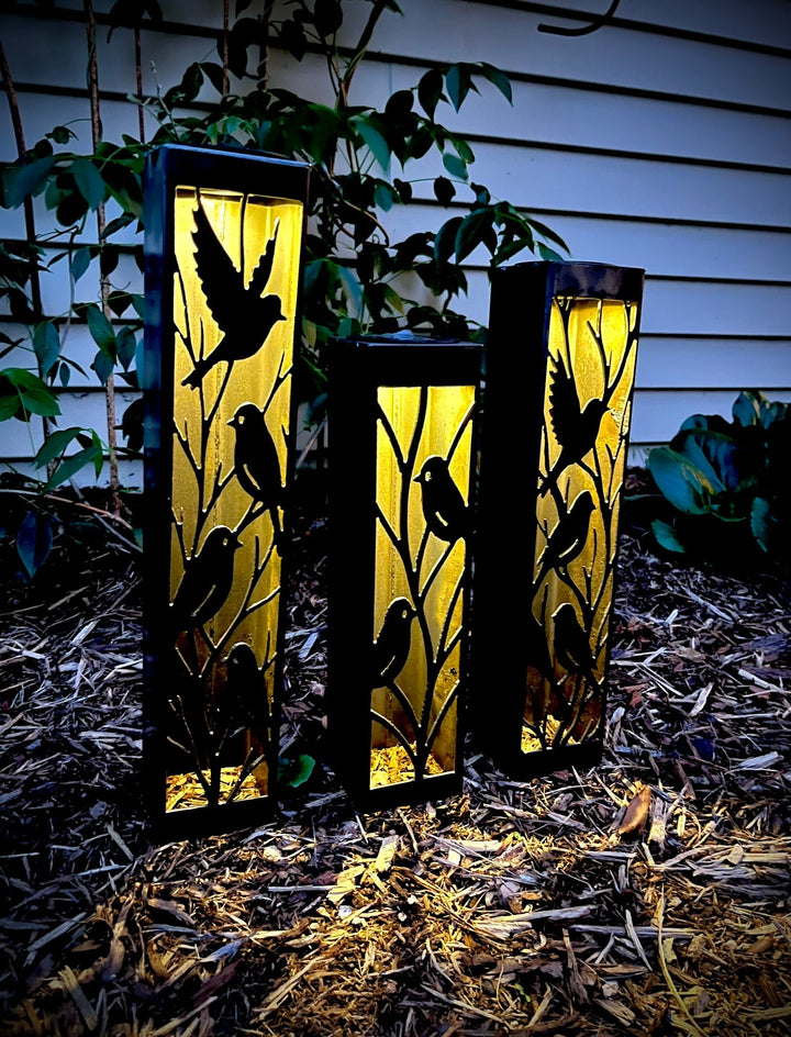 Evening Aviary Luminary Pillars w/ Solar Cap