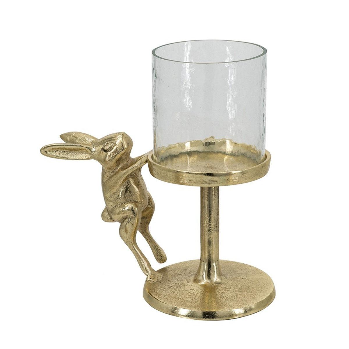 Gold Rabbit Pillar Candle Holder with Clear Glass Hurricane Shade