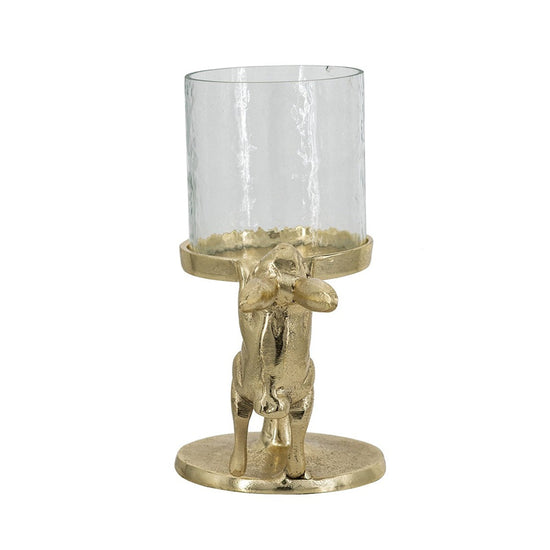 Gold Rabbit Pillar Candle Holder with Clear Glass Hurricane Shade