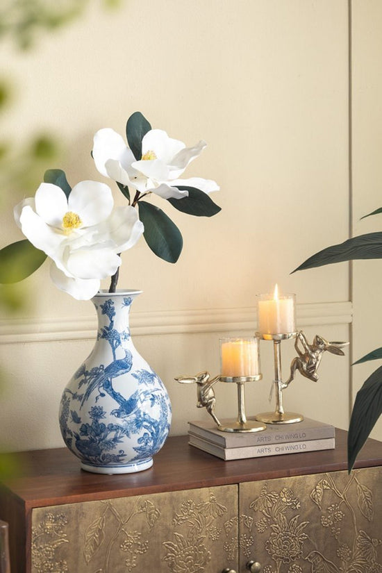 Gold Rabbit Pillar Candle Holder with Clear Glass Hurricane Shade