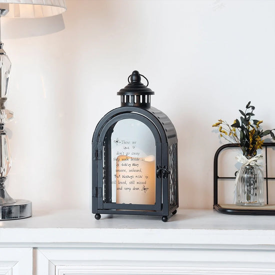 11'' High Memorial Lantern With Automatic Timer(black)