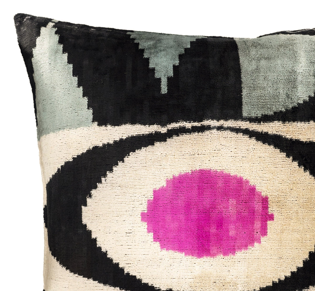 Eye of Ra Silk Velvet Ikat Throw Pillow Cover 24 X 24, designer-style velvet home decor