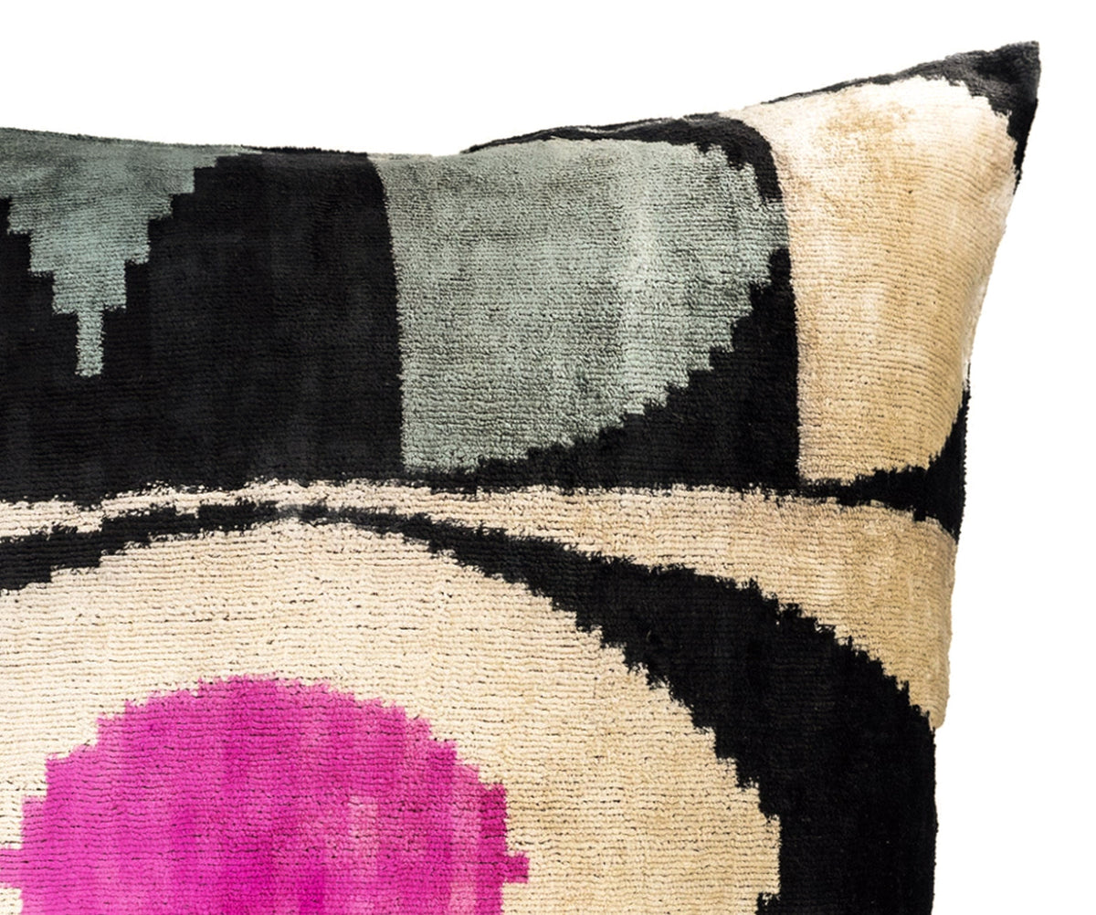 Eye of Ra Silk Velvet Ikat Throw Pillow Cover 24 X 24, decorative ikat cushion for living room